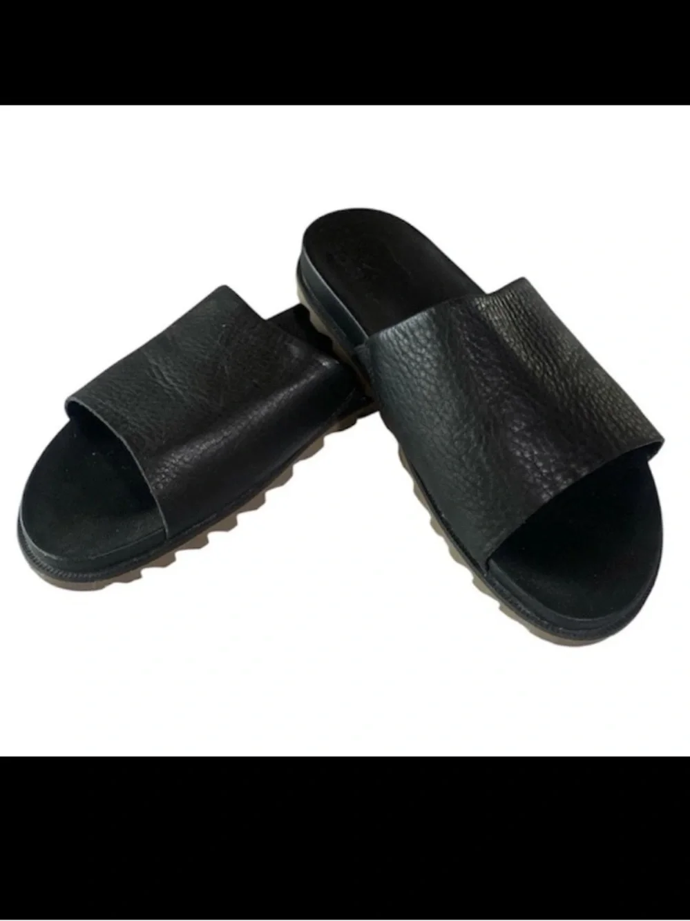 Sorel EUC!! Roaming Decon Black Pebble Leather Slide Sandals Women's US Size 7